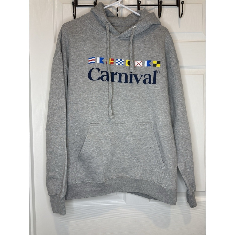 Carnival Cruise Ships Heather Gray Hoodie Pullover Sweatshirt Nautical Flags XL